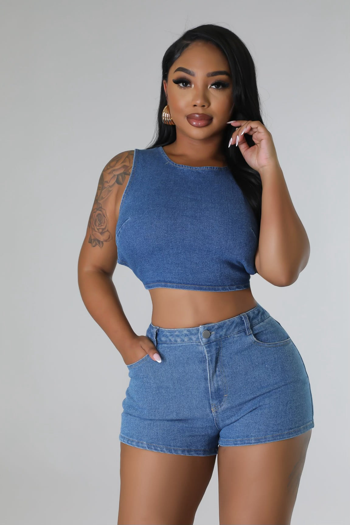 So Chic 2piece Denim Short Set